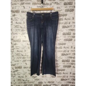 Torrid Bombshell Flare Jeans 16R Blue Dark Wash Stretch Frayed Hem